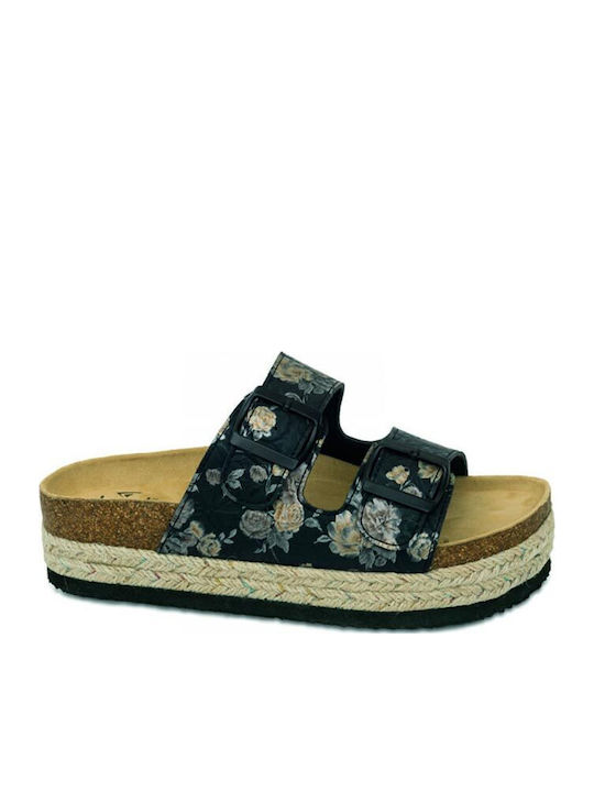 Γυναικεία Ανατομικά Σανδάλια Flatforms Μαύρα