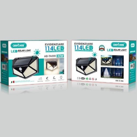 Aerbes Wall Mounted Solar Light 30W with Motion Sensor and Photocell IP65 18cmx12cmcm