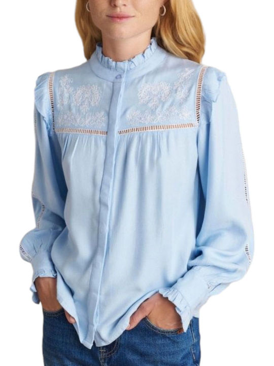 Attrattivo Women's Floral Long Sleeve Shirt Light Blue