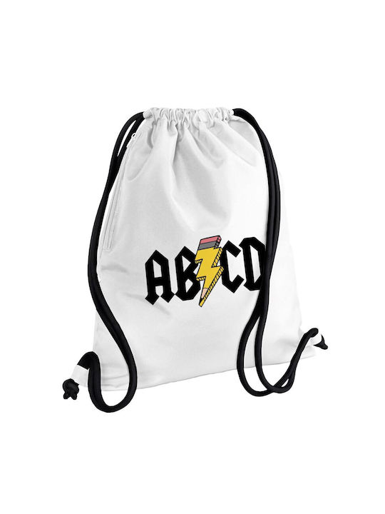 Abcd Drawstring Backpack Gymbag White Pocket 40x48cm & Thick Cords