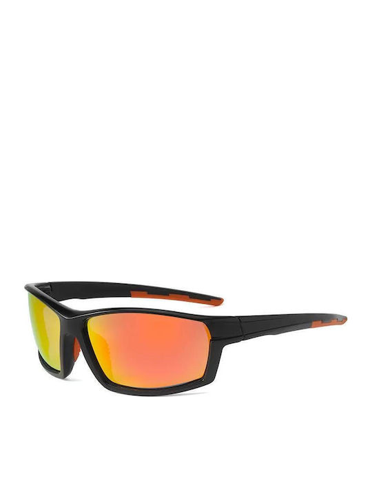 Polareye Unisex Sunglasses with Black Plastic Frame and Orange Polarized Mirror Lens