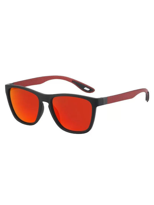 Polareye Sunglasses with Black Plastic Frame and Red Polarized Mirror Lens