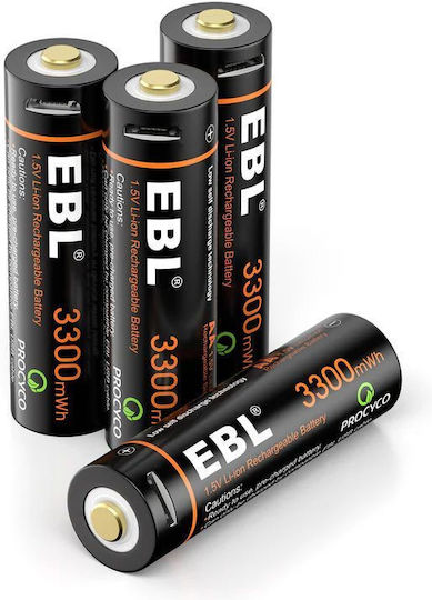 EBL Επαναφορτιζόμενες Μπαταρίες AA Li-ion 3300mAh 1.5V 4τμχ