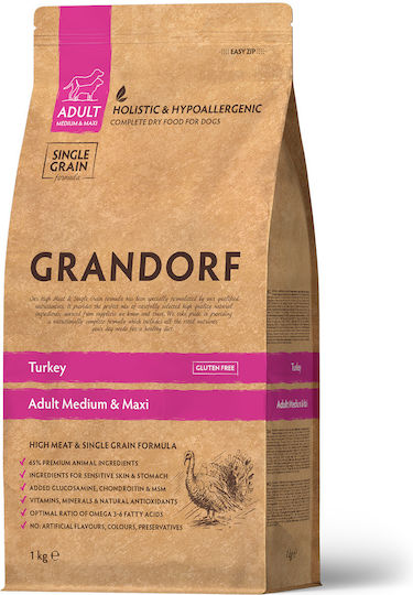Grandorf Holistic & Hypoallergenic 3kg Dry Food Gluten-Free for Adult Medium & Large Breed Dogs with Turkey