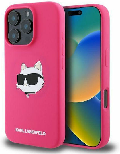 Sil Choupette Head Print Umschlag Rückseite Metallisch Fuchsie (iPhone 17 Pro Max / iPhone 17 Pro / iPhone 16 Pro Max)