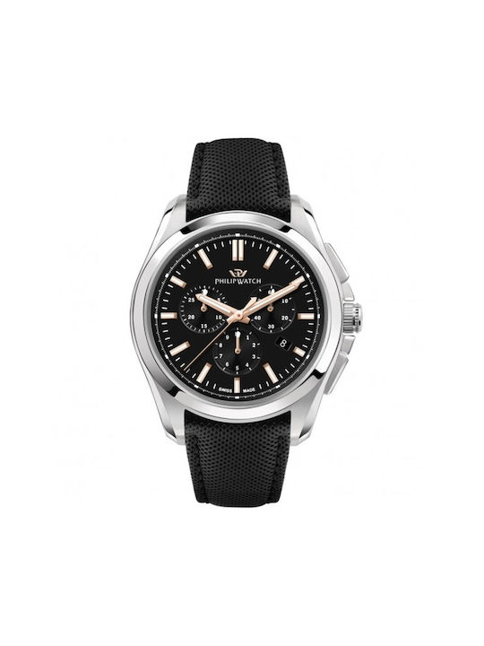 Philip Watch Watch Chronograph Battery with Black Leather Strap