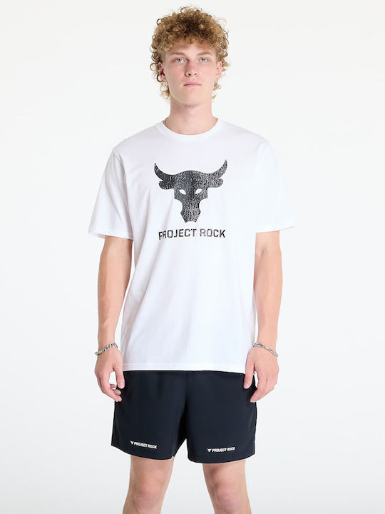 Under Armour Project Rock Brahma Bull T-shirt Bărbătesc cu Mânecă Scurtă Alb