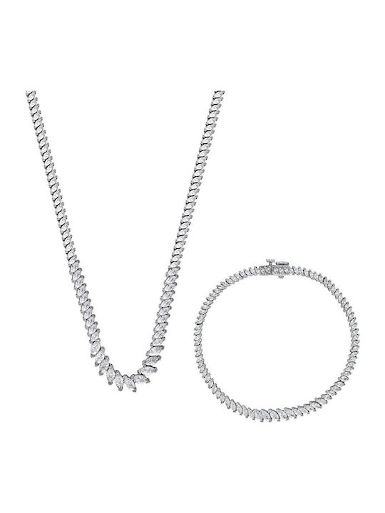 Kiriakos Gofas Set with Necklace & Bracelet from White Gold 14K with Stones