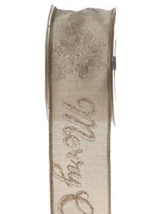 Canvas Ribbon Wire Flower Merry Christmas Glitter 6.5cm 9m 60642-6 5 Sand