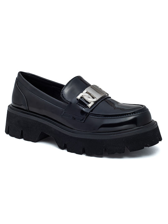 Laura Virgili Patent Leather Women's Moccasins in Black Color