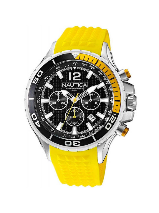 Nautica Watch Chronograph Battery with Yellow Rubber Strap