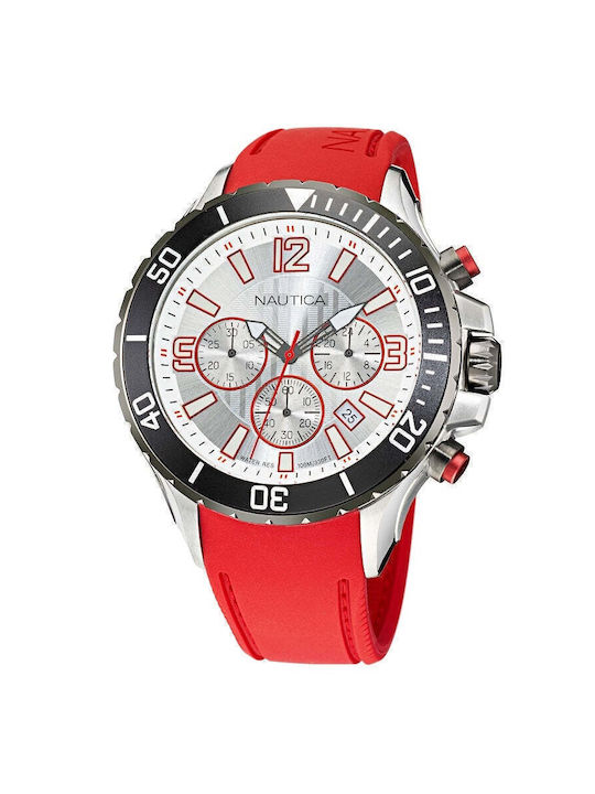 Nautica Watch Chronograph Battery with Red Rubber Strap