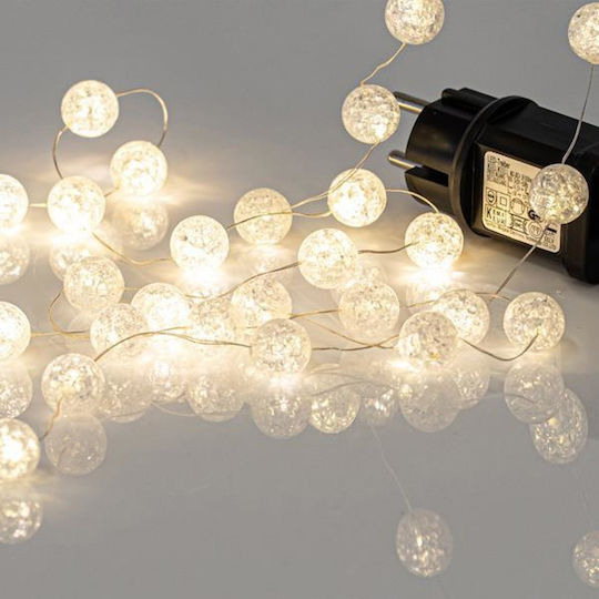 Lichterkette mit 100 Mini-LED-Acrylkugeln 2cm 4,5V Transformator Silber-Kupferdraht Warmweiß LED alle 5cm Verlängerungskabel 3m IP44