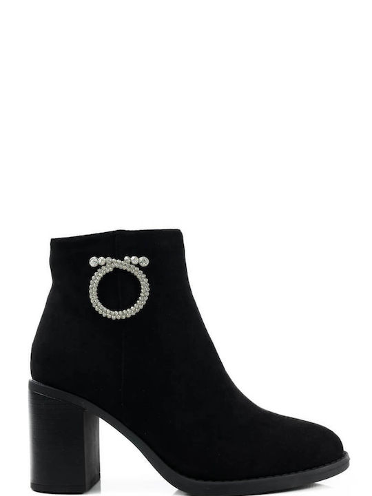 Black Suede Ankle Boots with Decorative Ring Heel