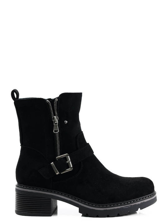 Black Ankle Boots with Decorative Zipper Strap