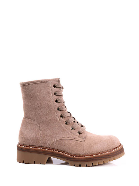 Beige Suede Texture Ankle Boots