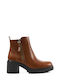 Tan Comfortable Ankle Boots with Chunky Heel