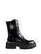 Black Patent Elegant Combat Boots with Lug Sole