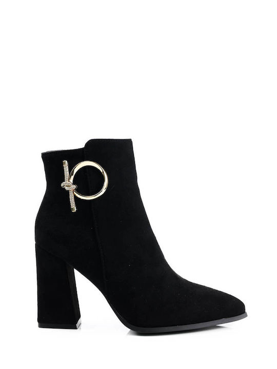 Botine negre cu inel decorativ auriu