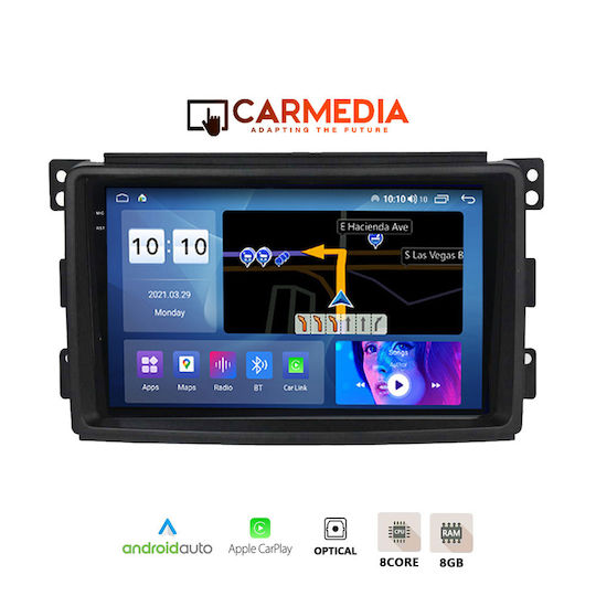 Carmedia Auto-Audiosystem FürSmart FürZwei FürVier 2007-2010 Bluetooth USB AUX Eingebautes Wi-Fi GPS Apple CarPlay Android Auto Mit 9,5-Zoll Touchscreen