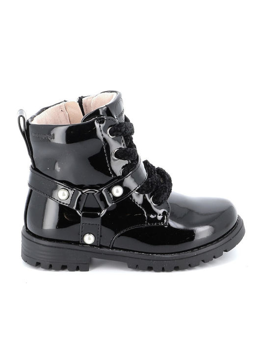 Biker Kinderstiefel aus Lackleder mit Reißverschluss Schwarz