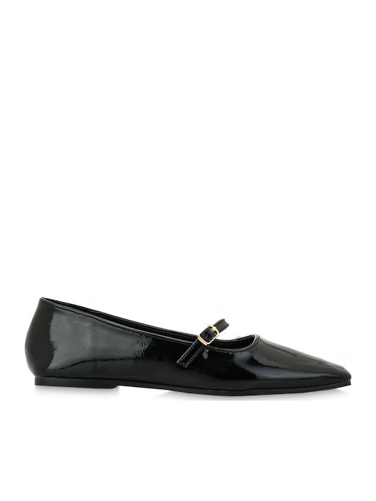Kids Patent Leather Ballerinas with Adjustable Metal Clasp Black