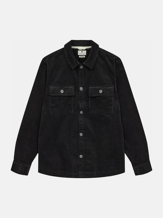 Overshirt Mânecă Lungă Din Catifea Raiată În Linie Regular Fit Negru