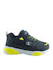Wave PU Kids Sneakers with Scratch & Lights Navy Blue