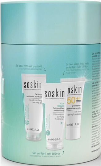 Soskin Promo Purifying Essentials Kit Gentle Purifying Cleansing Gel 60ml & Shine-control Purifying Moisturizer 60ml & Sun Cream Very High Protection Fluid Texture 30ml