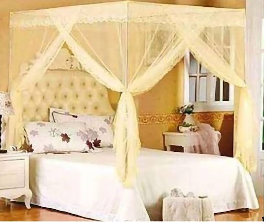 Beige Bed Mosquito Net 180 X 200 Cm with Assembly Metal Frame