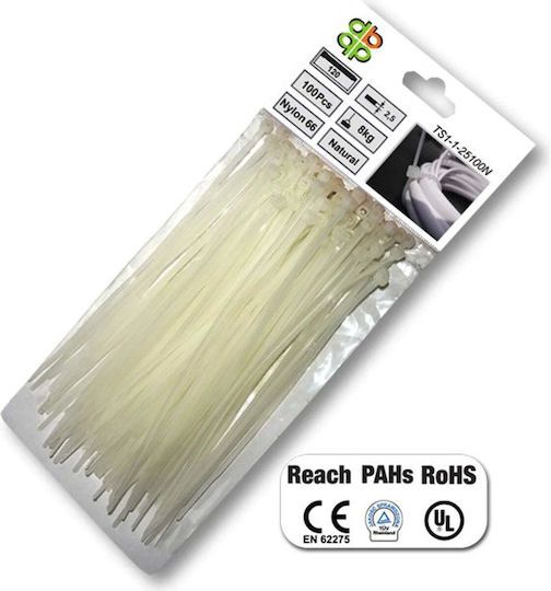 Bradas Plastic Cable Ties 450mm x 4.8mm in White Colour (100 pcs)