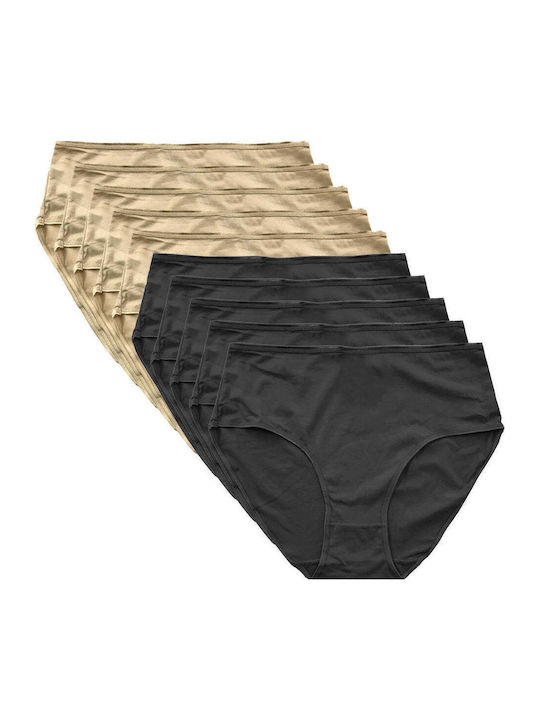Βαμβακερά Hohe Taille Damen Slip MultiPack Beige