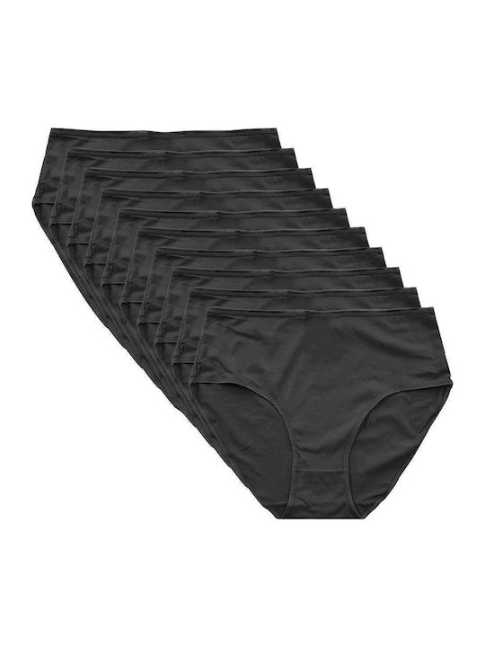 Βαμβακερά Hohe Taille Damen Slip MultiPack Schwarz