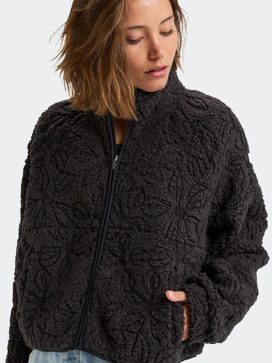 Blurry Cloud Short Women's Cardigan with Zipper Black