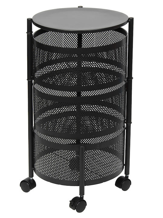 Keskor Metallic Kitchen Trolley 3 Tiers Black 30x30x58cm