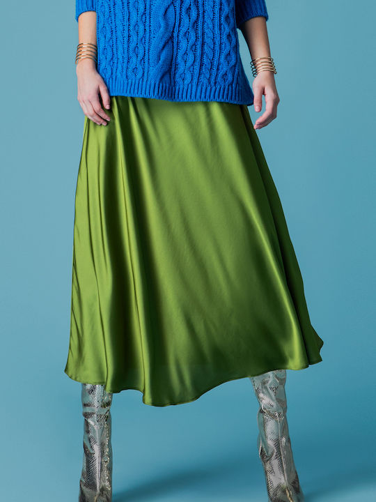 Moutaki Satin Midi Skirt Olive