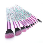 10 Makeup Brushes Transparent Handles Crystals Pink Green