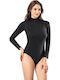 Long Sleeve Turtleneck Bodysuit Slim Fit Black