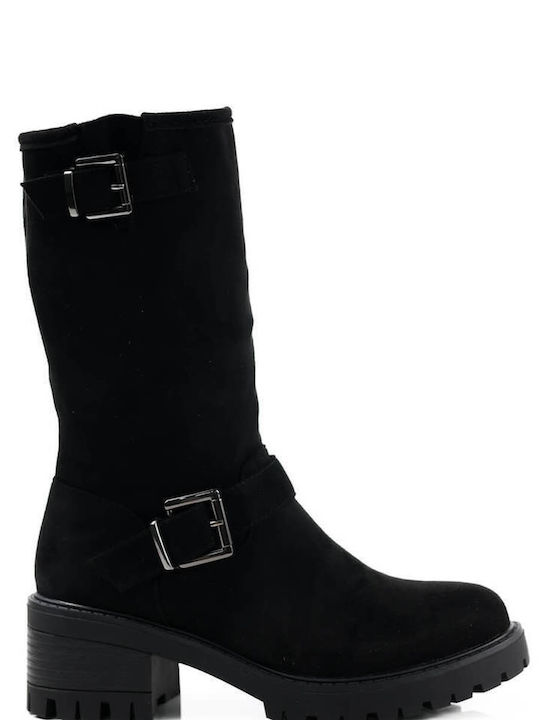 Black Suede Three-Quarter Boots