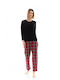 Pink Label Winter Damen Pyjama-Set Red, Black