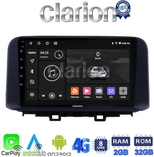 Clarion Ηχοσύστημα Αυτοκινήτου για Hyundai Kona 2017> (Bluetooth/USB/WiFi/GPS/Apple-Carplay/Android-Auto) με Οθόνη Αφής 9"