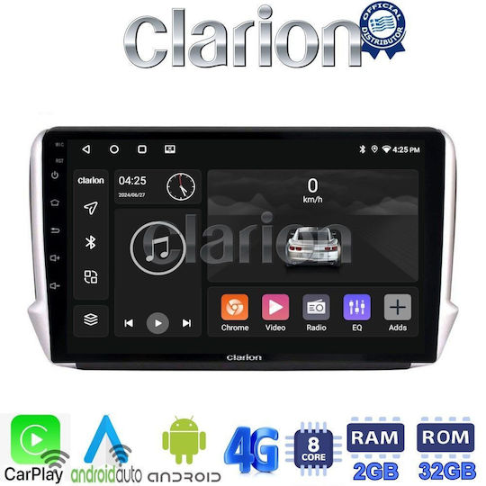 Clarion Ηχοσύστημα Αυτοκινήτου για Peugeot 208 2012> (Bluetooth/USB/WiFi/GPS/Apple-Carplay/Android-Auto) με Οθόνη Αφής 9"