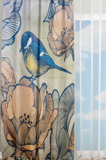 Oyo Home Sl Fpr 14as New 240cm Blue-yellow Bird On A Flower Curtains 140cm