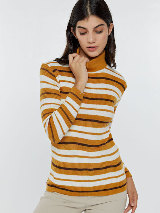 Knitted Turtleneck Blouse Mustard Stripes