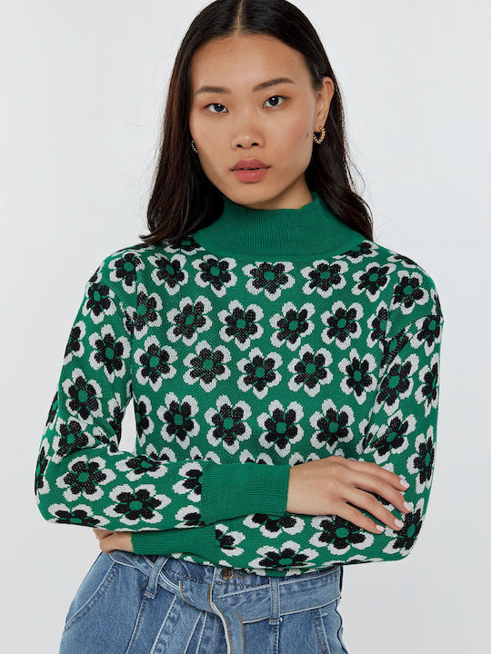 Damen Kurz Pullover Blumen Green