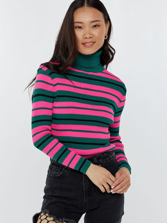 Women's Sweater Turtleneck Striped Green