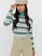 Women's Sweater Turtleneck Striped Pink
