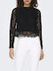 Karo Γυναικείο Crop Top Βαμβακερό Μακρυμάνικο Black