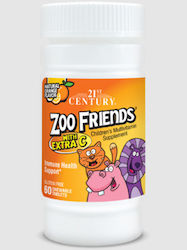 21st Century Zoo Friends Multi + Extra C Дъвчащи Мултивитамини за Деца 60 Таблетки