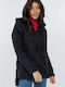 Women's Short Puffer Jacket for Winter with Hood Black